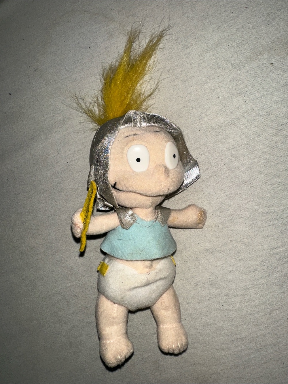Vintage Collectible Rugrats Blue & Silver Baby Plush Doll with Yellow Hair Tuft